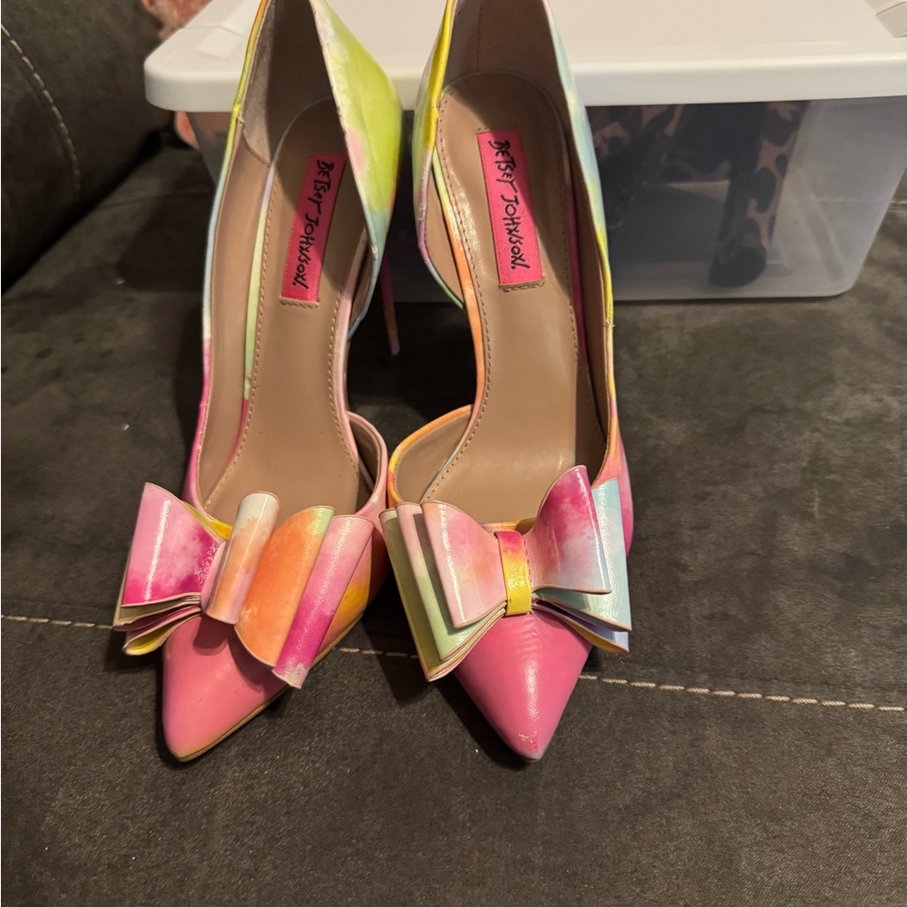 Betsey Johnson Pink and Yellow Heels with Bow